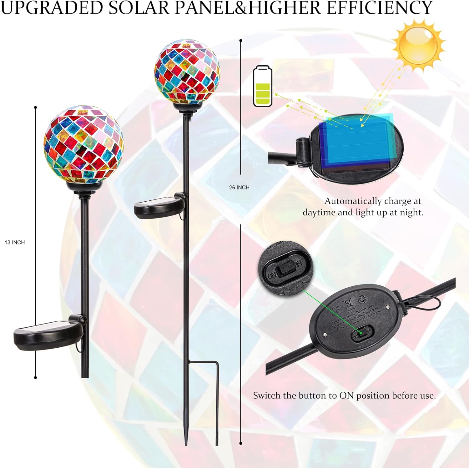 VCUTEKA Solar Garden Lights - Mosaic Solar Lights Outdoor Decor Pathway Light Waterpoof LED Stake Light for Landscape Lawn Patio