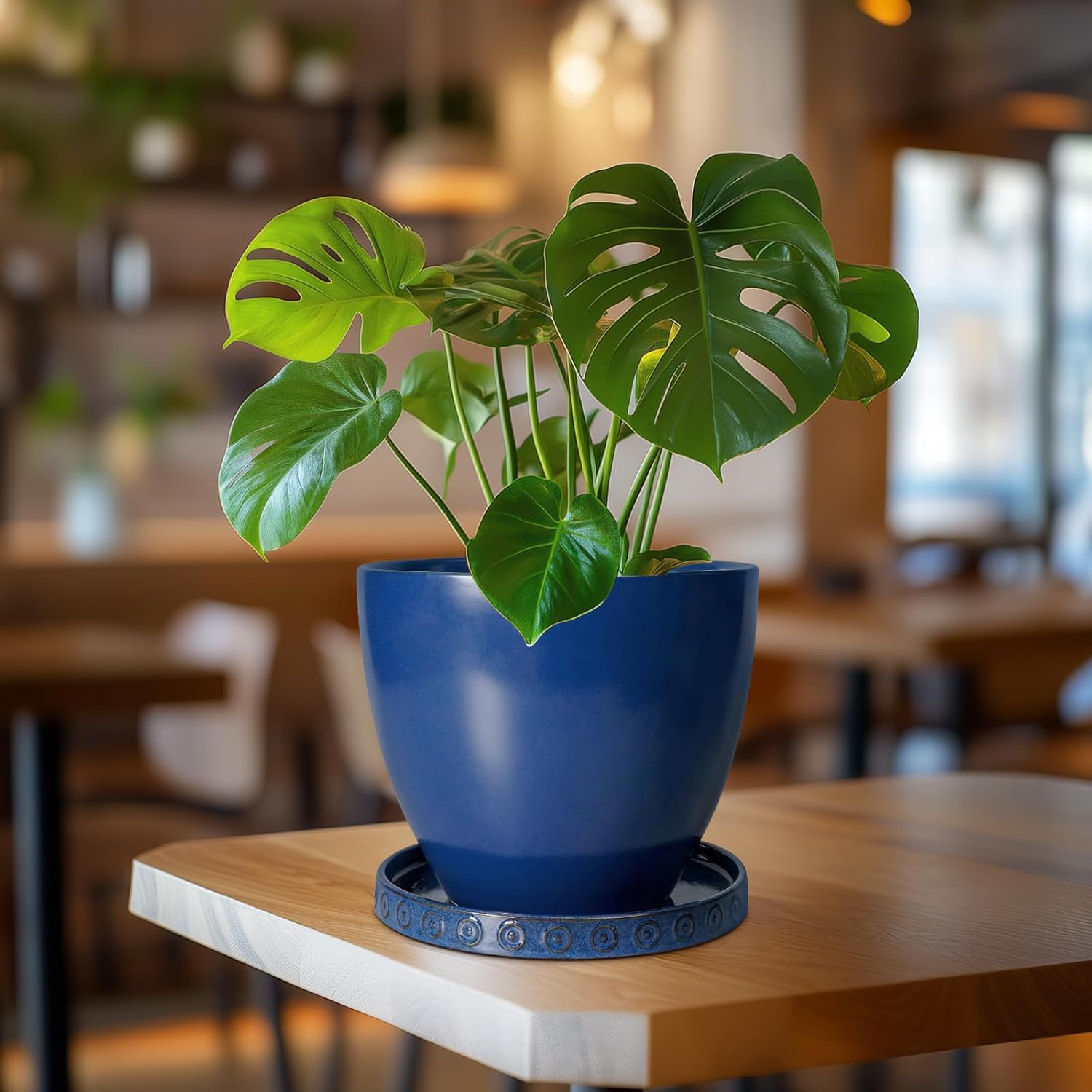 Plant Water Catcher Tray - Ceramic Plant Saucer for Outdoors 7.5 Inch Plant Pot Saucer Plant Drip Tray for Potted Plants Drainage Decorative Round Flower Pot Saucer Blue