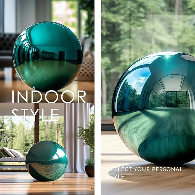 10 Inch Stainless Steel Gazing Globe,v2croft Hollow Ball Mirrored Surface Polished Shiny Sphere,Garden Stainless Steel Gazing Ball for Outdoor Lawn Pond Yard Ornament(Light Blue)