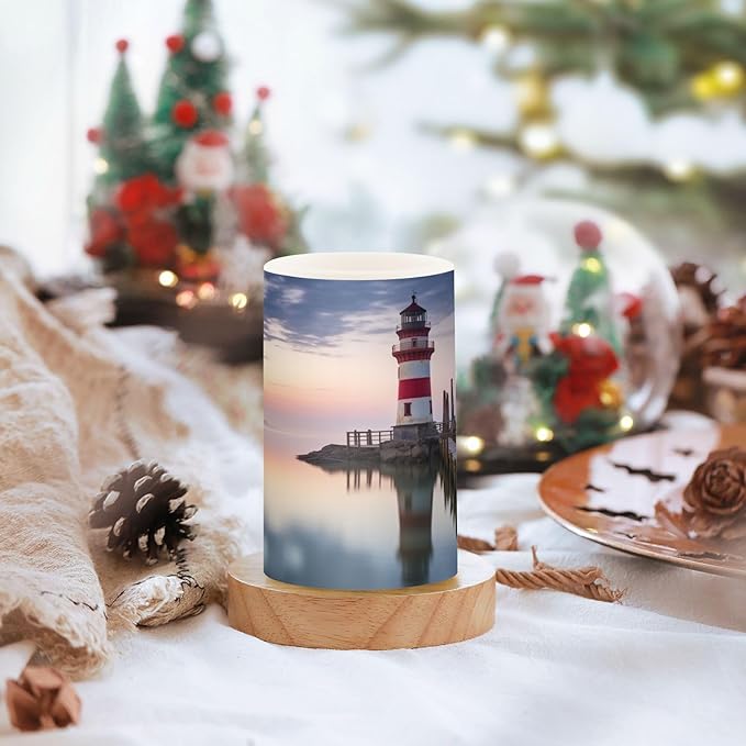 Lighthouse Flameless Candles with Remote Control and Timer, Adjustable Brightness Long Lasting Battery Operated LED Pillar Candles for Indoor Outdoor Party Home Decor, 2 Pack