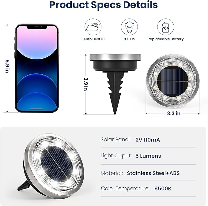 SOLPEX 16 Pack Solar Ground Lights Outdoor Waterproof, Solar Powered Pathway Lights, Landscape Lighting for Garden Walkway Driveway Backyard Decor (Cool White)