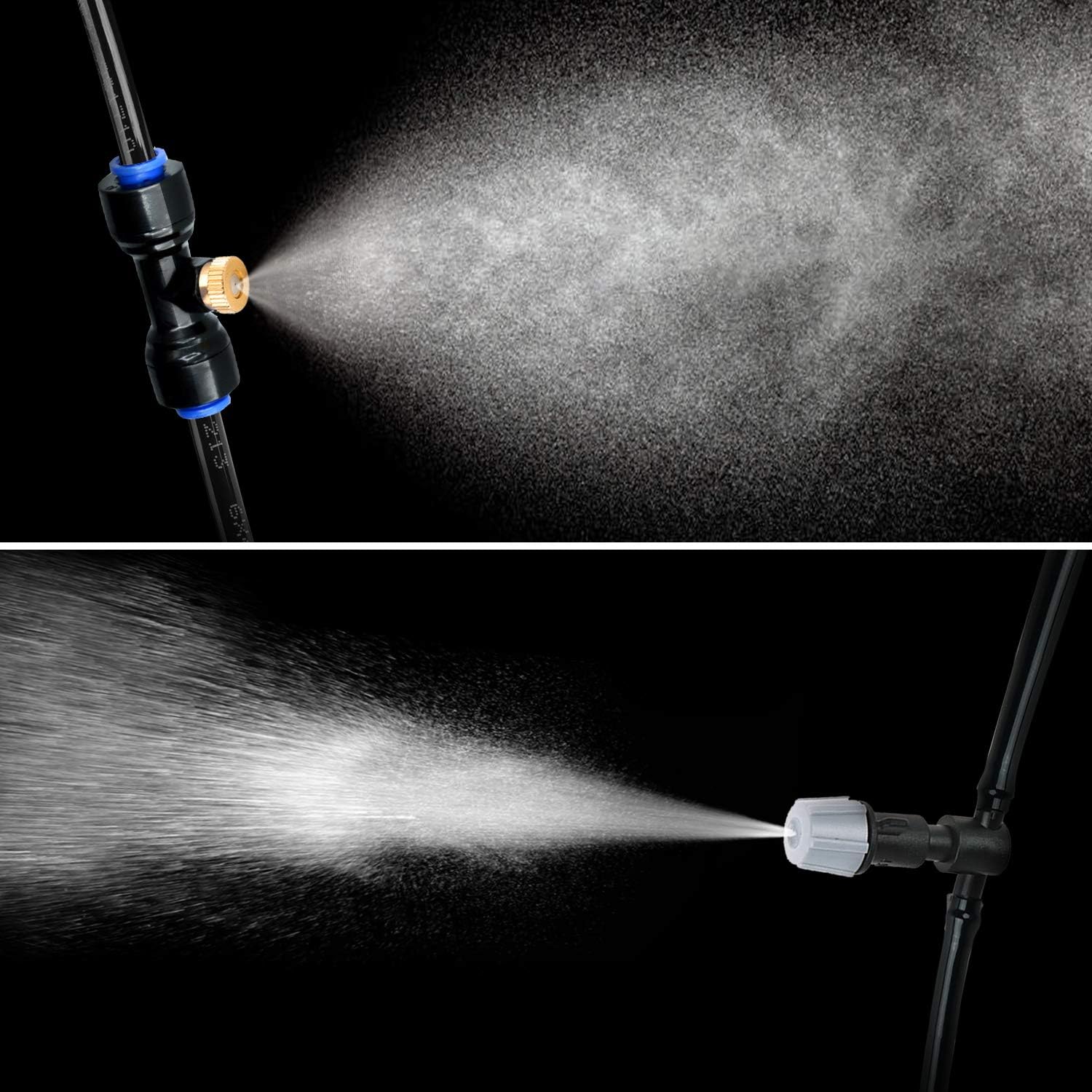 HOMENOTE 10 Pack Brass Misting Nozzles for Outdoor Cooling System, Mister Replacement Nozzles Tee and Plugs for 1/4" Tubing