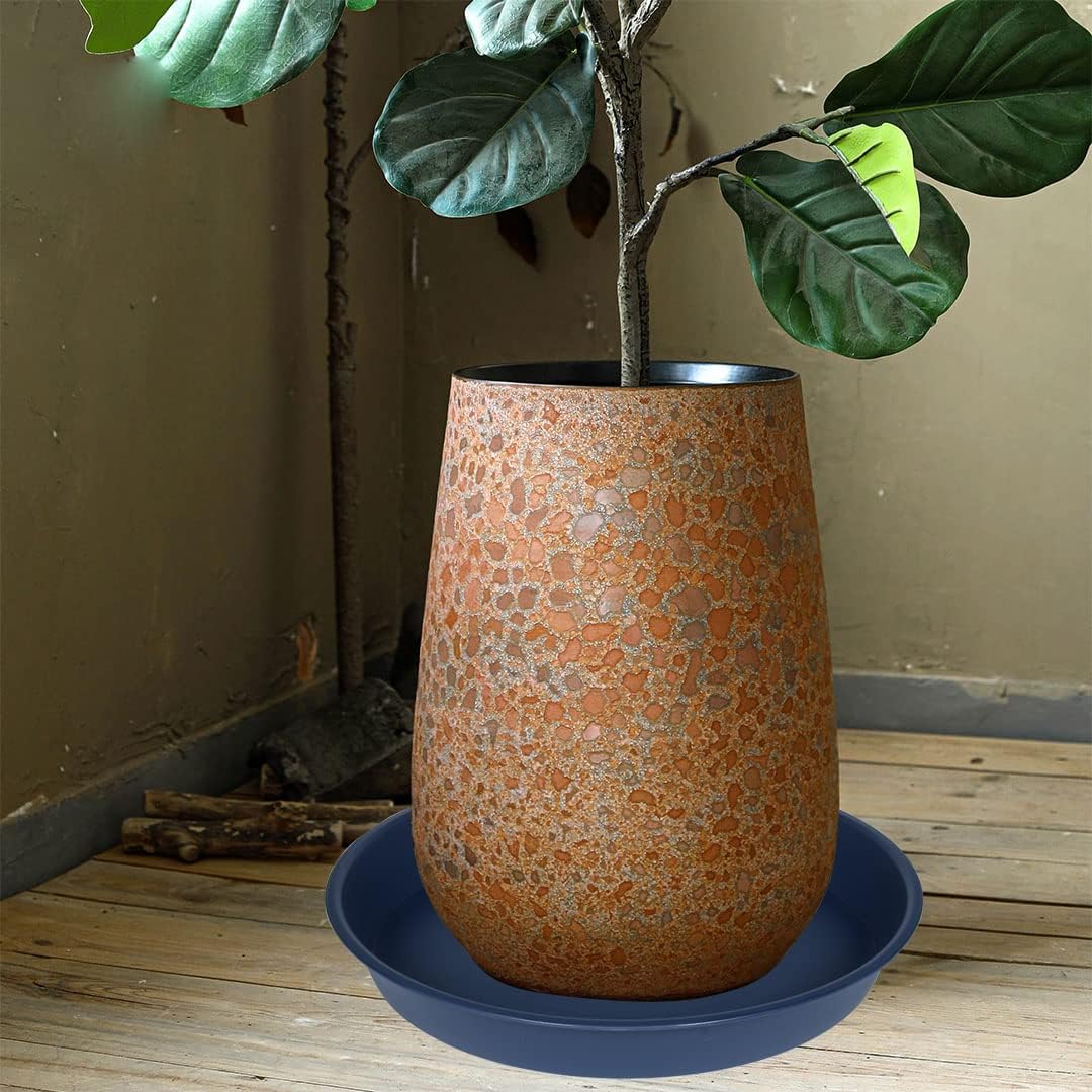 4 Pack of 18 19 inch Plant Saucer Drip Tray (16.6 inch Base), Heavy Duty Deep Plant Saucers for Pots, Plastic Flower Planter Water Trays for Indoors Outdoor (19", Blue)