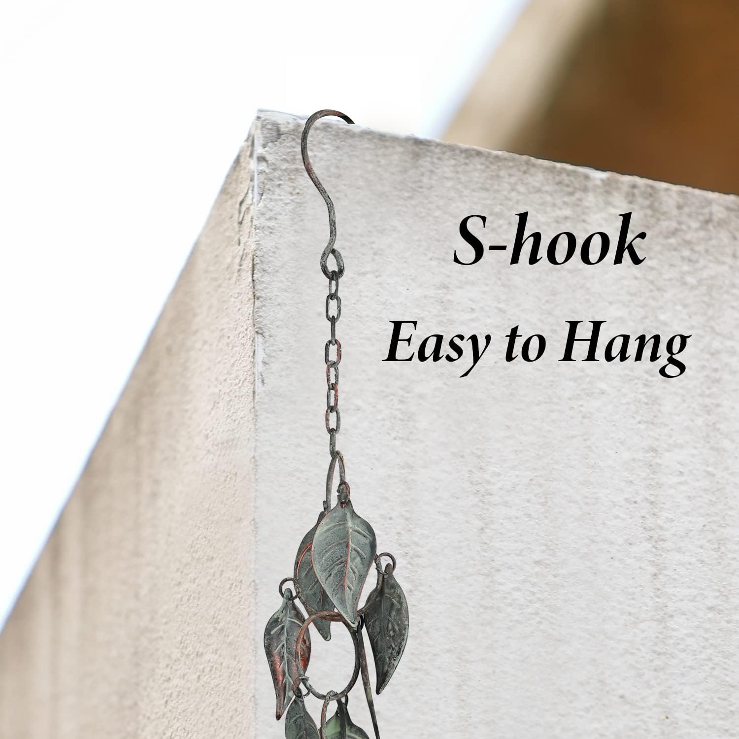 8.5 FT Rain Chain, Rain Chains for Gutters, Metal Rain Chain Downspouts, Circle with Leaves Rain Gutter Chains, Metal Rain Catcher for Outside, Decorative Your House and Garden, Verdigris