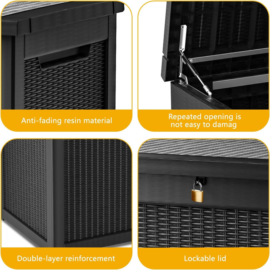 320 Gallon Deck Box, Resin Outdoor Indoor Waterproof Storage Box, Lockable Storage Box With Handle for Patio Furniture - Garden Tools - Swimming Pool Tools UV-Resistant, Black