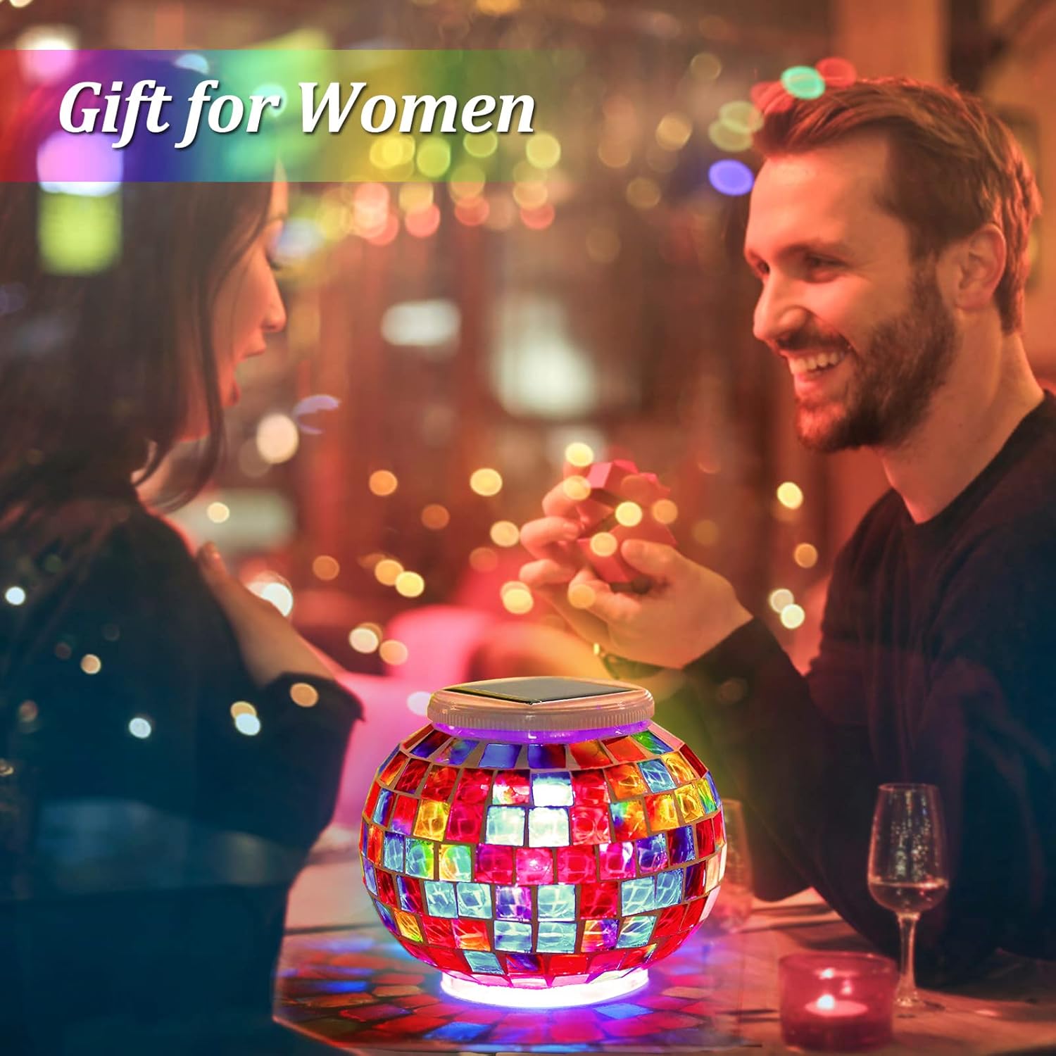 Color Changing Mosaic Solar Light Led Garden Lights，echargeable Solar Table Lights Outdoor Waterproof Solar Night Lights for Garden, Patio, Party，Outdoor/Indoor Decorations, Ideal Gift