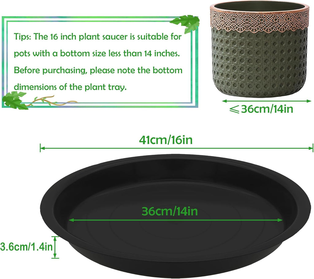 8 Pack 16 Inch Round Plant Saucers for Less 14Inch Pot Indoors Outdoors Plant Trays for Pots Planter Saucer Plastic Plant Drip Tray Flower Planter Water Tray for Potted Plants(Black, 16"(8pcs))