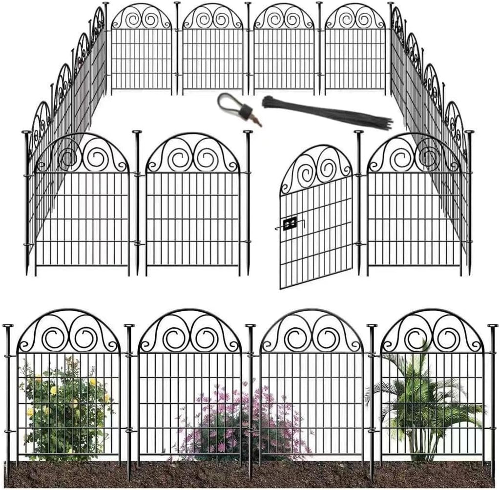 Tall Garden Animal Barrier Fencing with Gate, 40 Inch(H) 20 Panels Total Length 43.7 Ft Outdoor Dog Fence, Picket Fences, Reusable Decorative Fence for Garden │Patented