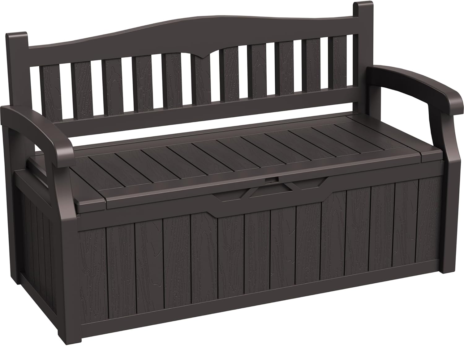 Greesum 80 Gallon Storage Bench Outdoor Deck Box with Armrest, Patio Furniture,Lockable, Waterproof and UV Resistant, Suitable for Garden, Pool, Brown