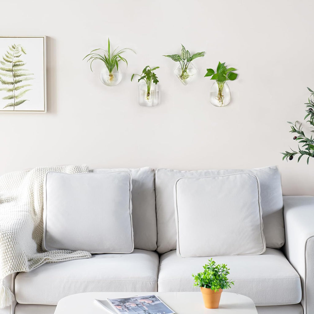 Mkono Propagation Wall Hanging Planter Glass Terrarium Flower Vases Holder for Indoor Plants, Home Living Room Office Decor Plant Lover Gifts, Set of 4