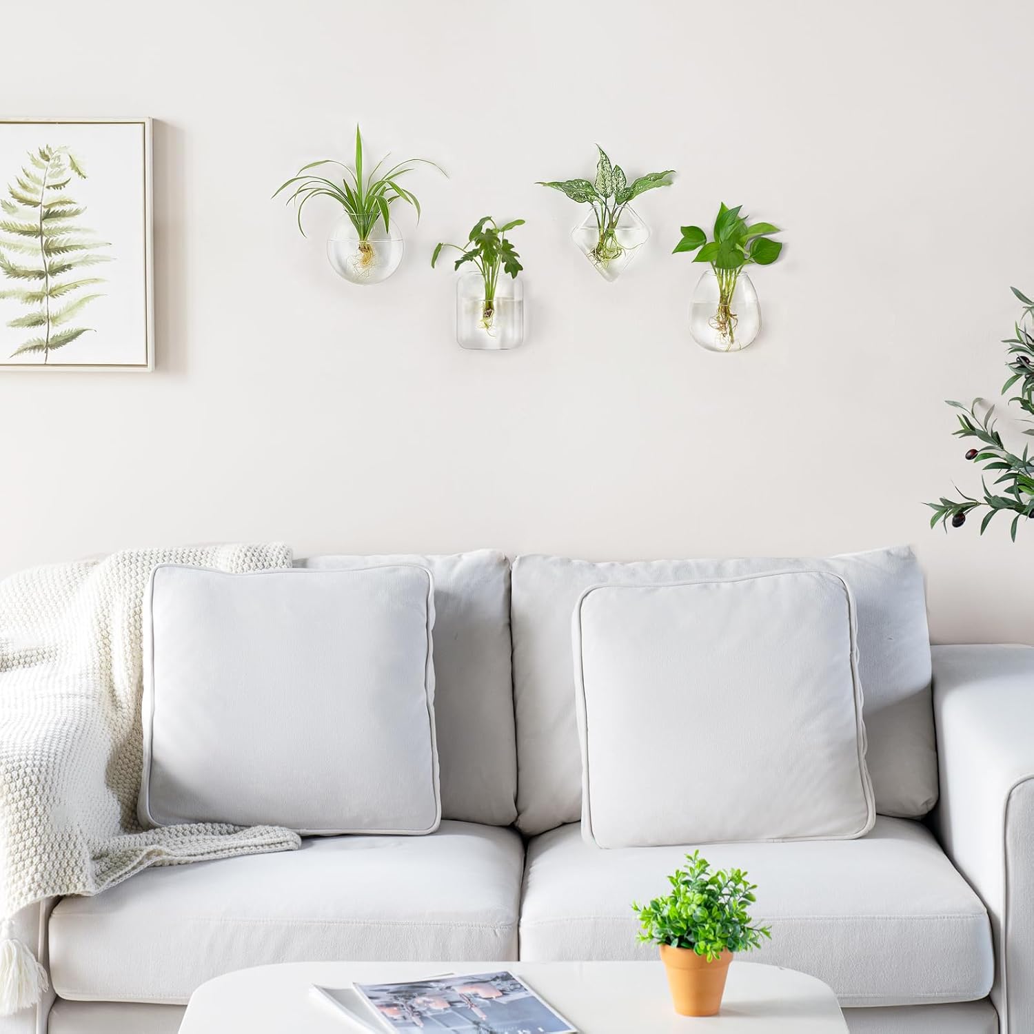 Mkono Propagation Wall Hanging Planter Glass Terrarium Flower Vases Holder for Indoor Plants, Home Living Room Office Decor Plant Lover Gifts, Set of 4