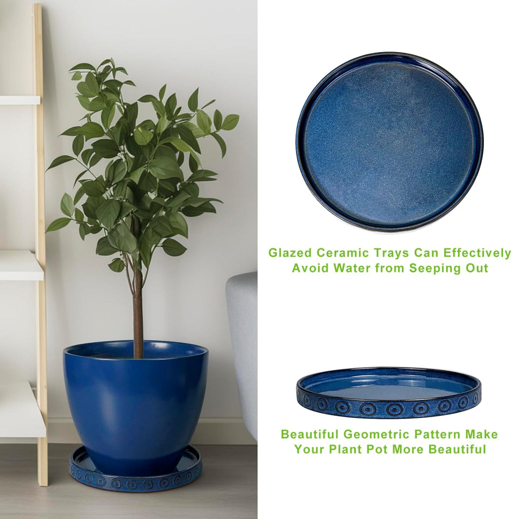 Plant Saucer 9.3 Inch - Ceramic Plant Saucer for Indoors Outdoors Plant Water Catcher Tray Plant Drainage Tray Decorative Flower Pot Saucer Plant Plates Blue