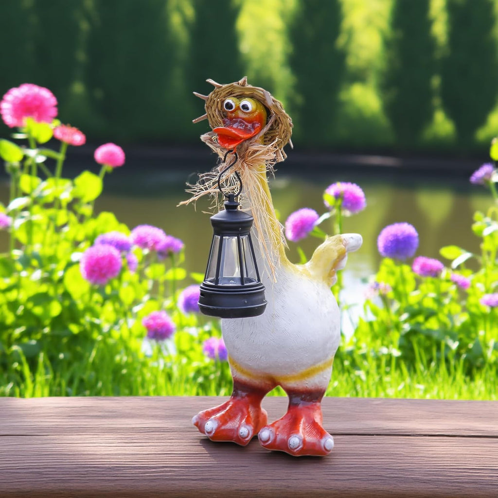 Solar Lamp Garden Duck Figurine - Charming Outdoor Statue Solar Lamp, Whimsical Straw Hat Design