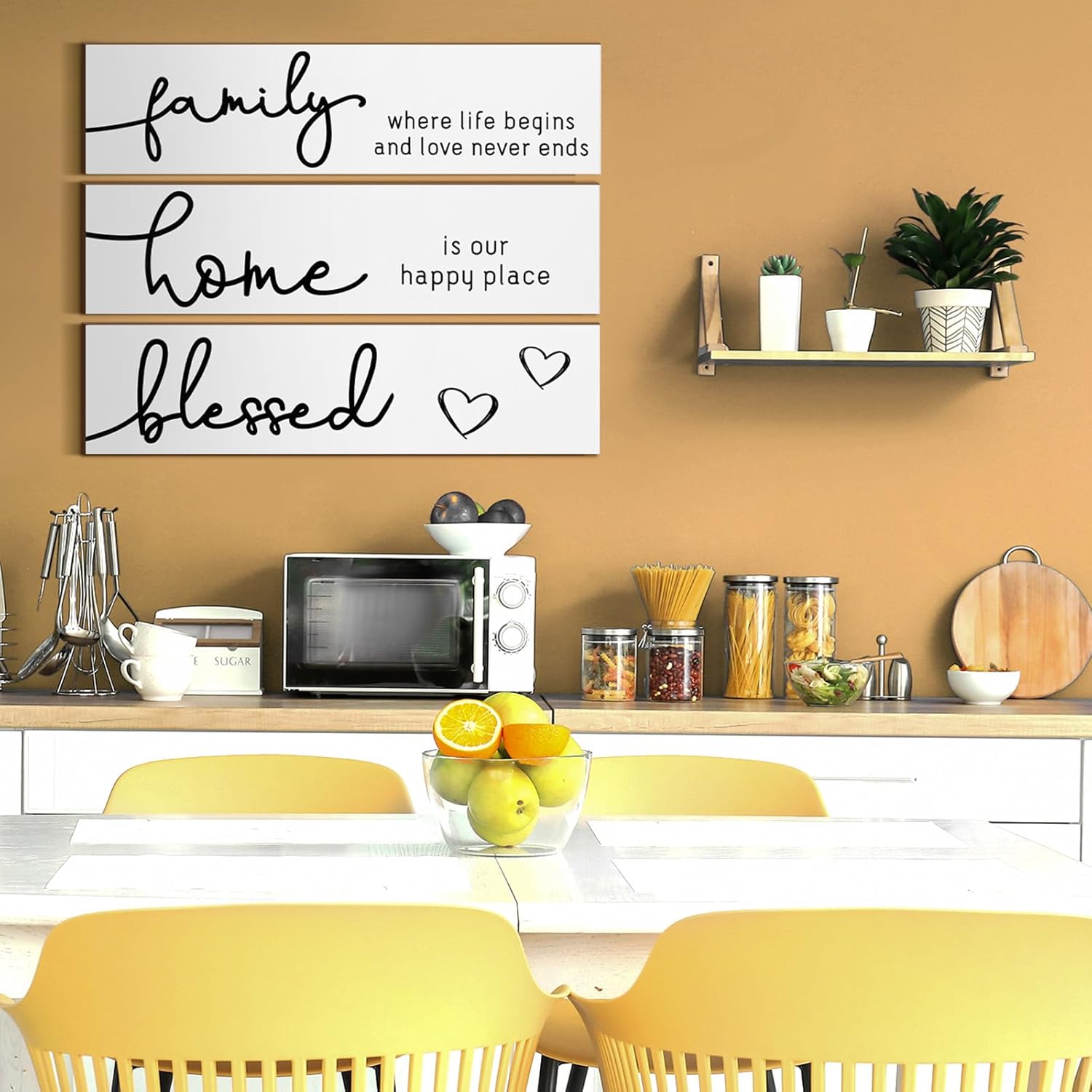Jetec 3 Pieces Rustic Wood Sign Wall Decor Live Love Blessed Family and Love Quote Sign Farmhouse Wall Mount Decoration for Home Kitchen Living Room, 12 x 3 x 0.2 Inch(White, Black,Novel)