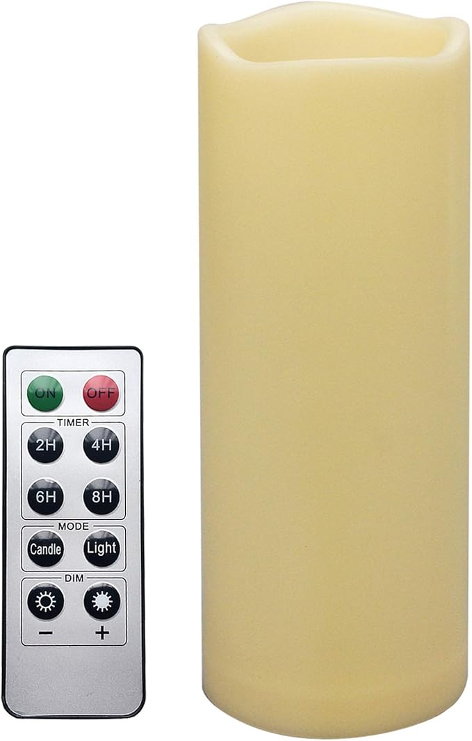 iZAN 1 PCS Outdoor Flameless LED Pillar Candle with Remote & Timer - Long Lasting Waterproof Flickering Battery Operated Electric Candle for Christmas Lantern Party Wedding Decoration 3"x8"