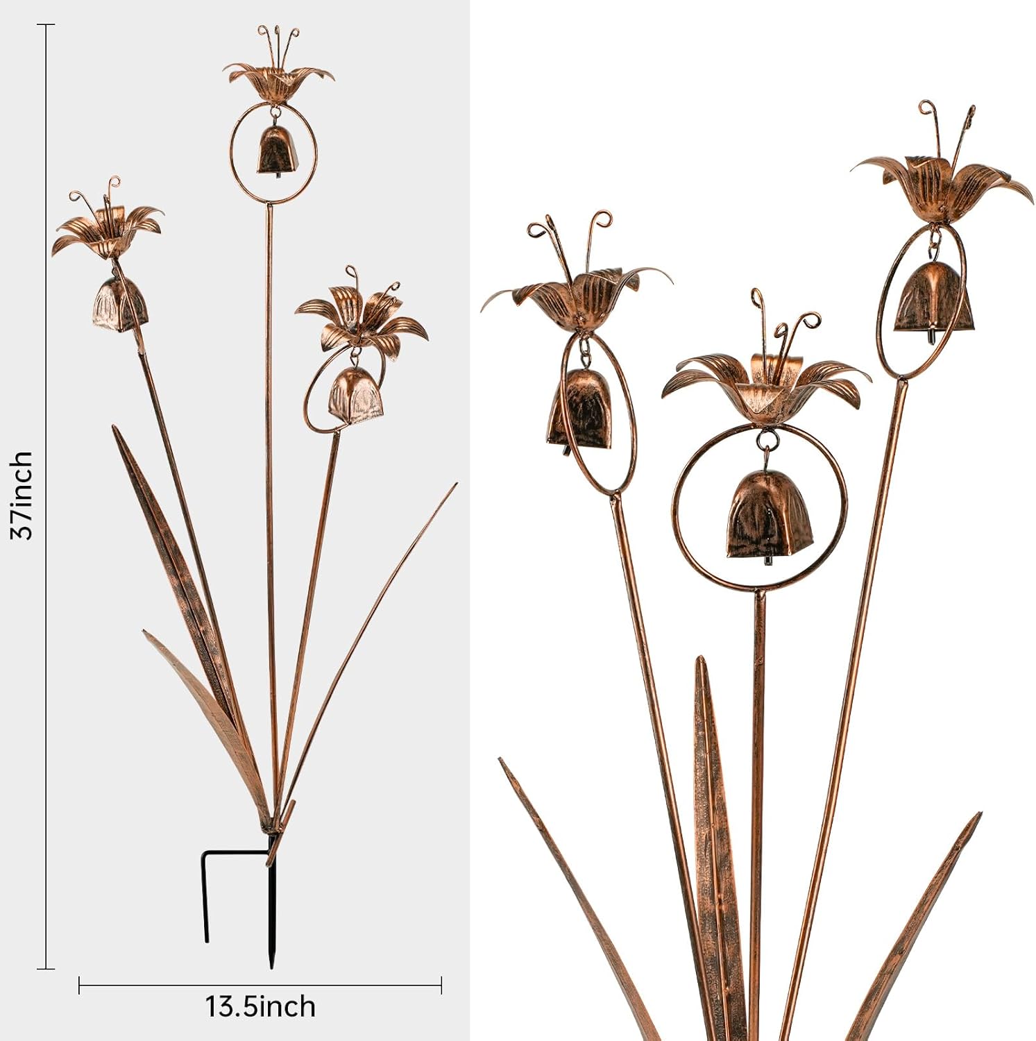 Metal Bronze Calla Lily Flowers with Bells for Outdoor Garden Decor