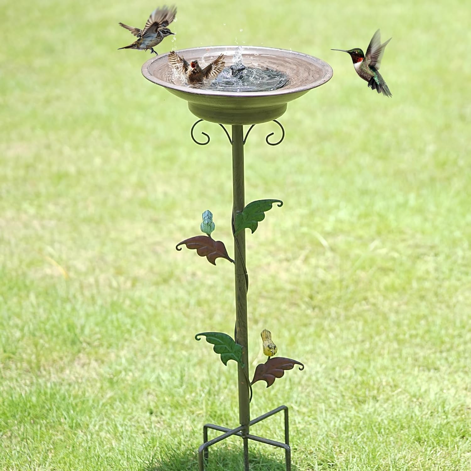 31”H Solar Bird Bath with Metal Stake, Metal Bird Bath Bubbler, Bird Baths for Outdoors with Solar Fountain for Outdoors Garden Yard Decor