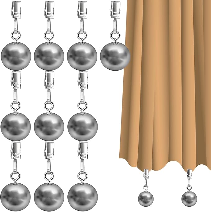 10 Pack Heavy Duty Curtain Weights for Outdoor, Stainless Steel Drapery Clip Keepping Curtain Panel Straight, Keep Outdoor Curtain Flag from Waving, Help Weigh Down Sun Curtain Tablecloth Garden Flag