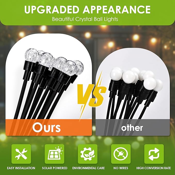 10 LED Solar Garden Lights, 6 Pack Solar Firefly Lights Outdoor Waterproof, Solar Crystal Ball Swaying Lights, Firefly Garden Lights Solar Outdoor (Warm White)