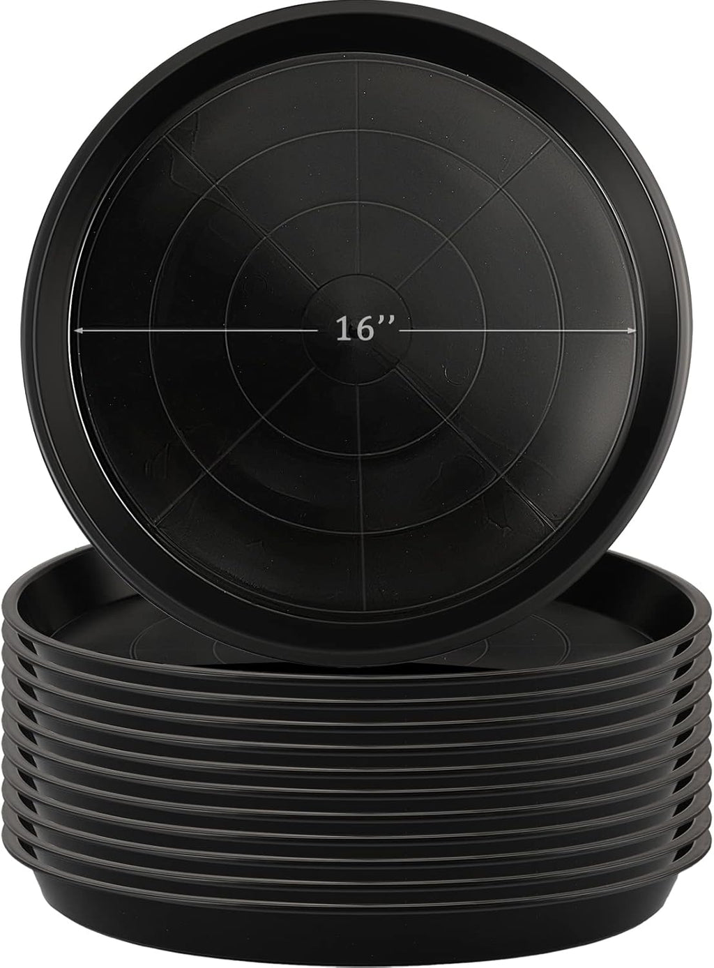 Eccliy 12 Pcs Plastic Plant Saucers Round Plant Tray Large Flower Pot Heavy Duty Planter Water Trays Thick Planter Drip Saucers for Indoors and Outdoors(16 Inch,Black)