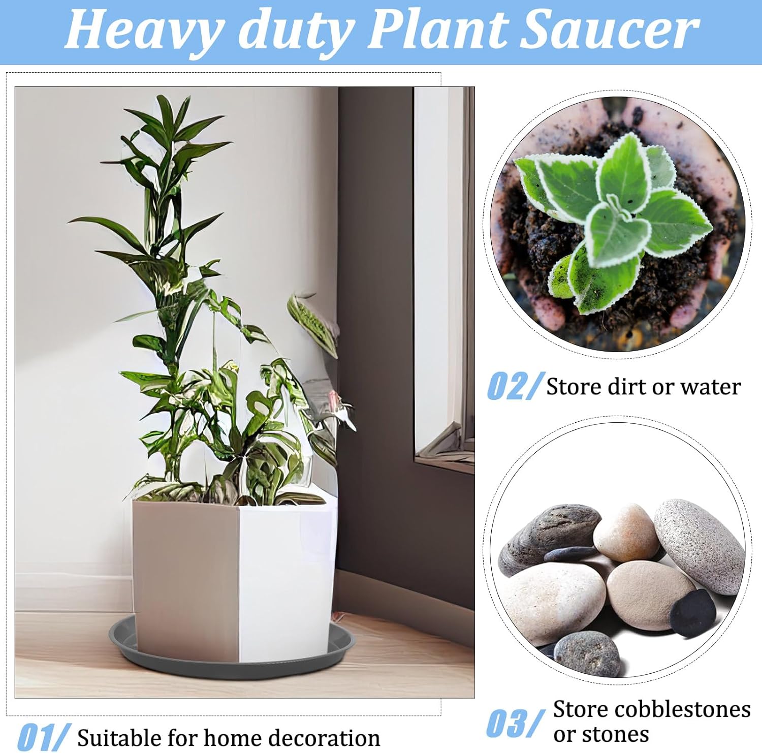 Eccliy 6 Pack Plastic Plant Saucer Heavy Duty Planter Saucers Large Plant Pot Saucers Plastic Water Trays for Indoors and Outdoors Flower Plant Plant Drip (Gray,18 Inch)