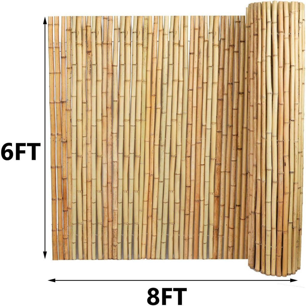 6ft x 8ft Natural Bamboo Fence Roll, Outside Bamboo Privacy Fencing, Natural Privacy Screen Panels for Garden, Outdoor