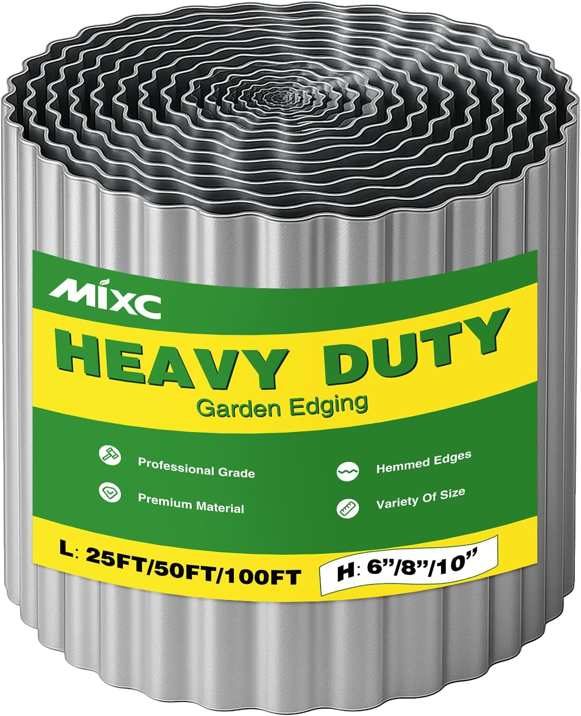 MIXC Corrugated Metal Garden Edging, Landscape Border for Lawn, Flower Bed & Paver (Silver, 6 Inch × 50FT)