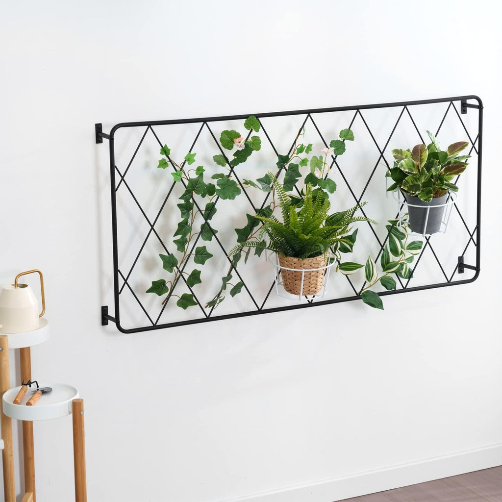 MyGift 50"x24" Wall Mounted Garden Trellis, Black Metal Lattice Panels for Outside, Hanging Lattice Support Frame for Outdoor or Indoor Climbing Plants, 1 Panel