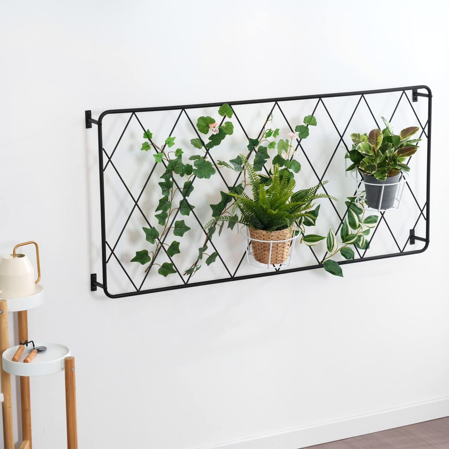 MyGift 50"x24" Wall Mounted Garden Trellis, Black Metal Lattice Panels for Outside, Hanging Lattice Support Frame for Outdoor or Indoor Climbing Plants, 1 Panel