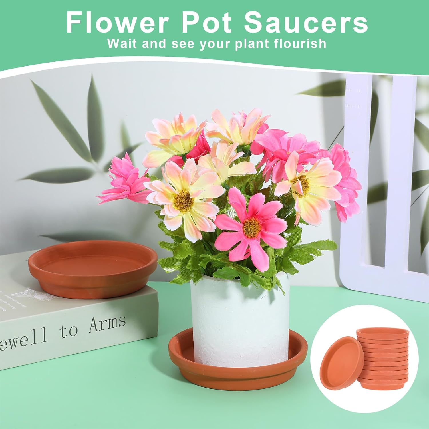 12 Pack 4.5 Inch Clay Trays, Durable and Thicker Terracotta Flower Pot Saucers for Flowers Round Clay Plate for Pots, Indoor & Outdoor Suitable for 4 inch Flower Pots