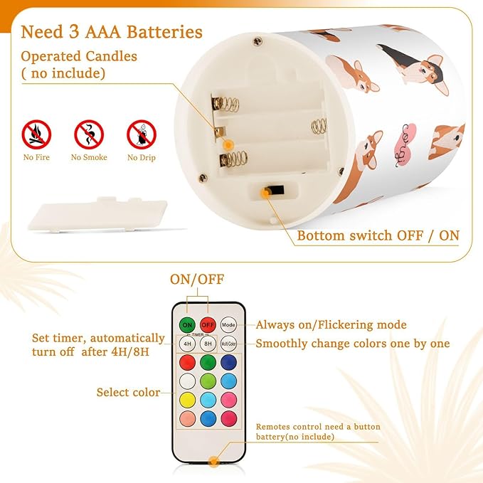 Vdsrup Flameless Candles Set of 2 Funny Welsh Corgi LED Candles with Timer Battery Operated Dog Candle Lights Flickering with Remote for Home Bedroom Decor