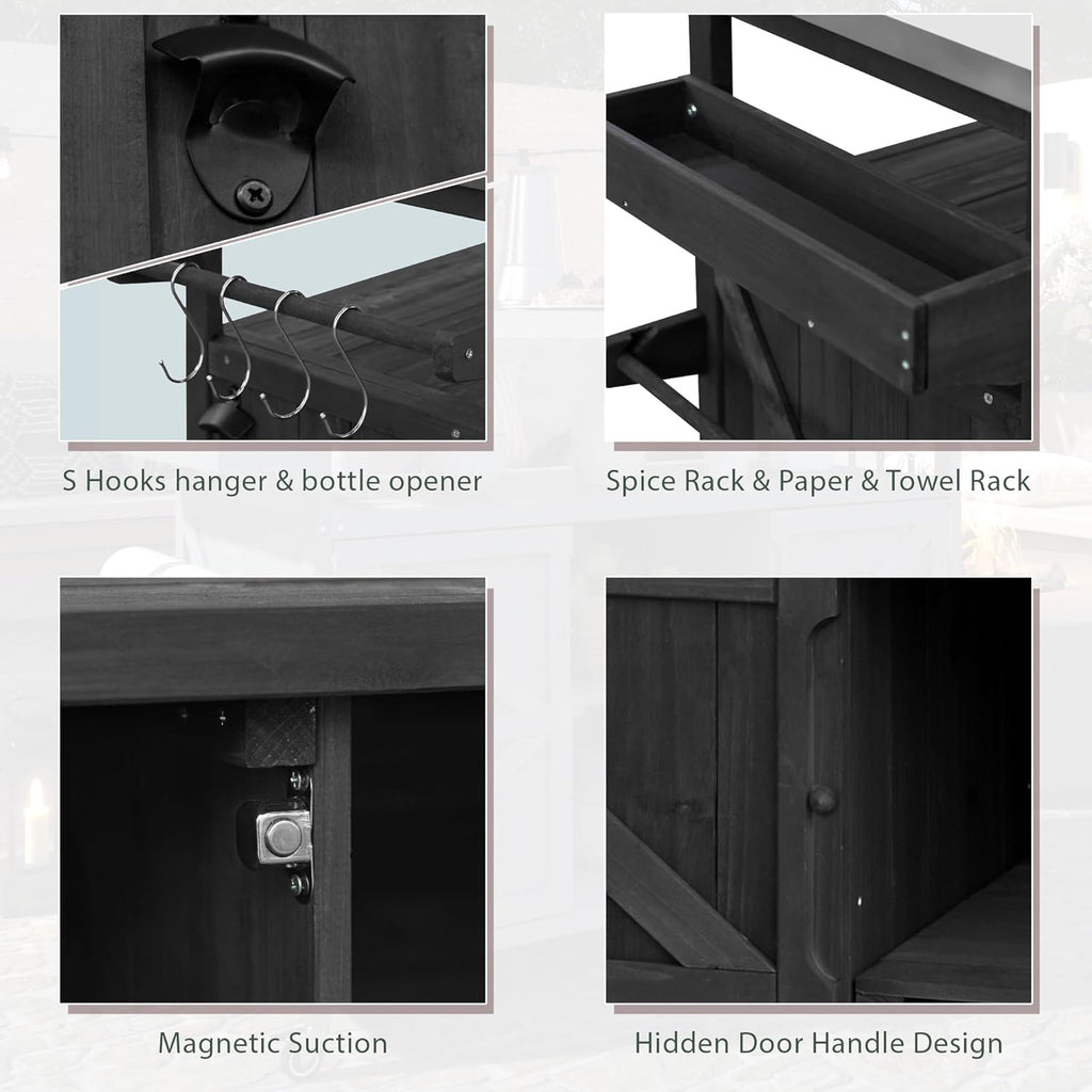 50.25" W Grill Cart with Stainless Steel Tabletop - Outdoor Storage Cabinet for BBQ, Bar Patio Kitchen Island with Ample Storage and Lockable Wheels