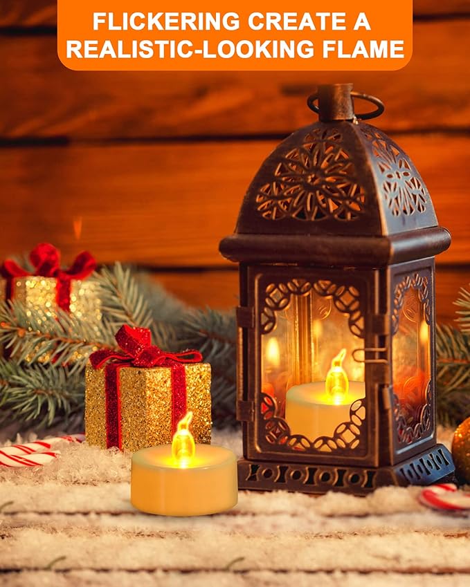 JOSU LED Tea Lights Candles [24 Pack] Flameless Candles, Realistic Battery Operated Candle, Flickering Bright Tealights with Warm Yellow Light for Party, Wedding, Valentine's Day