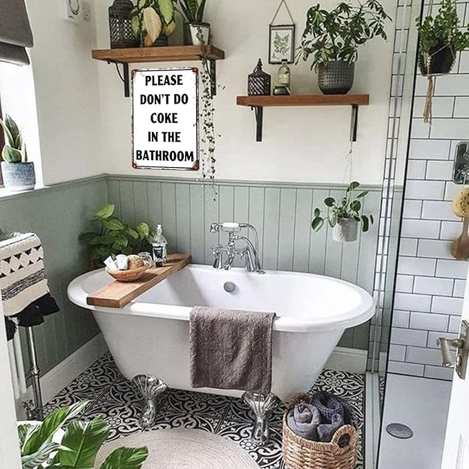 Please Don'T Do Coke In The Bathroom Sign Funny Room Decor For Men Cool Tapestry For College Dorm Metal Tin Signs Man Cave Decor Toilet Sign White 12 X 8 Inch