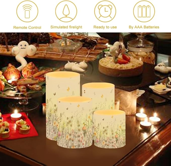 Flameless LED Candles Electric Candle Set with Remote Timer Color Changing Control Long Lasting for Table Centerpiece Home Indoor Wedding Decoration Set of 4, Flower Butterfly Grey