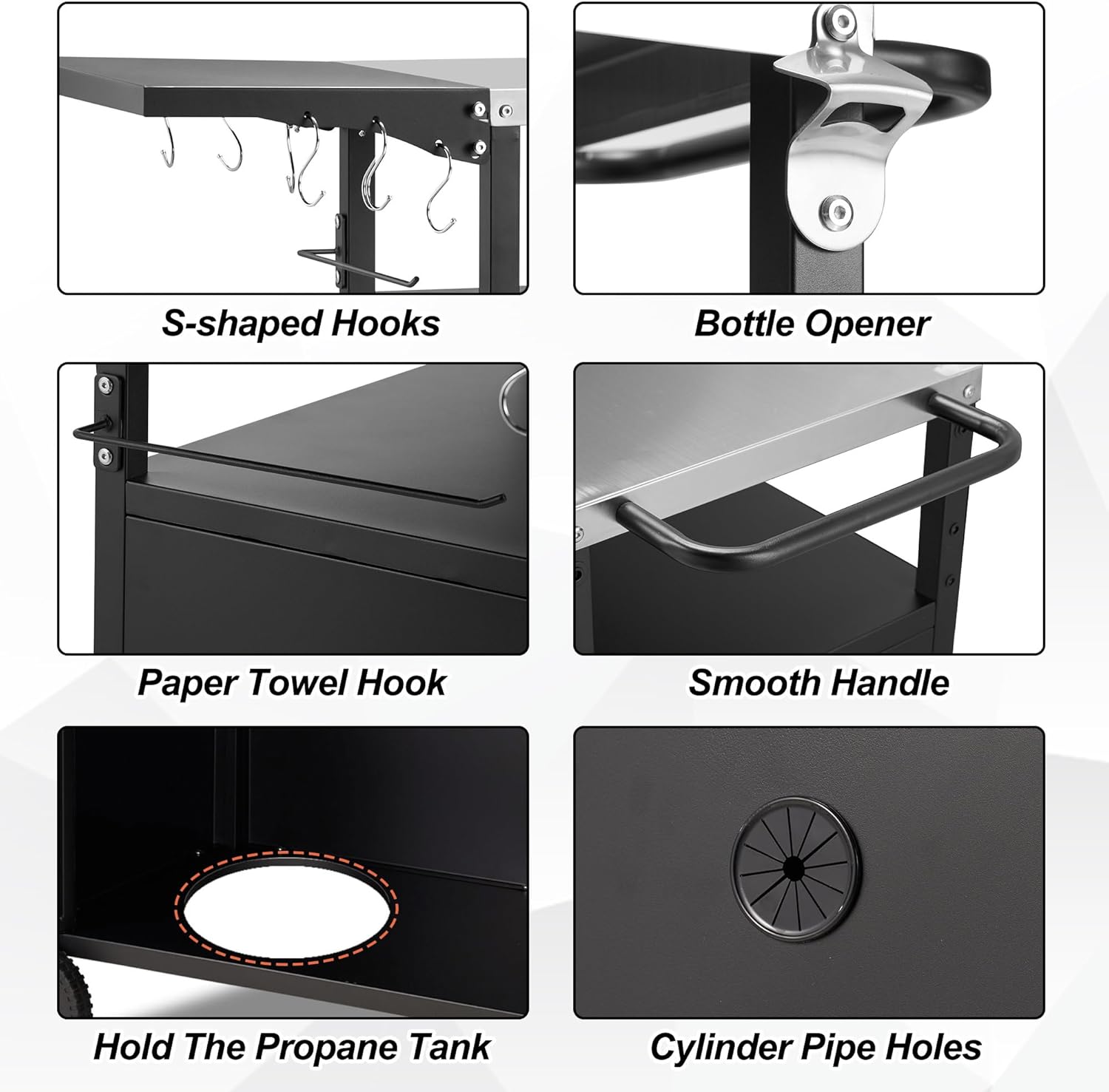 Outdoor Grill Cart with Storage Movable Grill Cart Outdoor Kitchen Island Pizza Oven Table Food Prep Table with Wheels Storage Cabinet for Outside Patio Backyard Garden