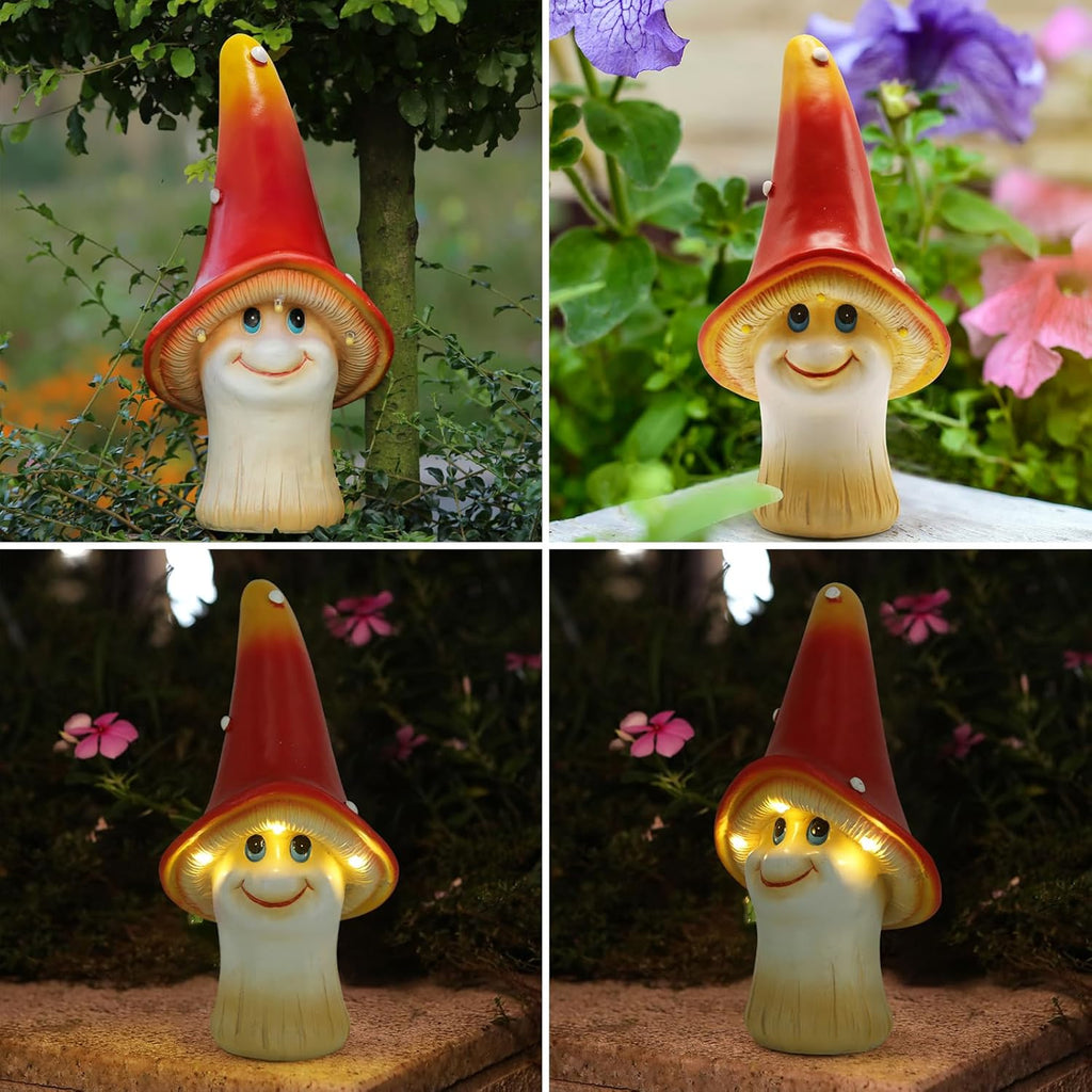 Solar Garden Large Mushroom Decor Outdoor Statue - Mushroom with LED Waterproof Sculptures Lights, Cute Mushroom Pond/Yard Statues Outside Decoration, Home, Lawn, Patio, Resin Fairy Ornament