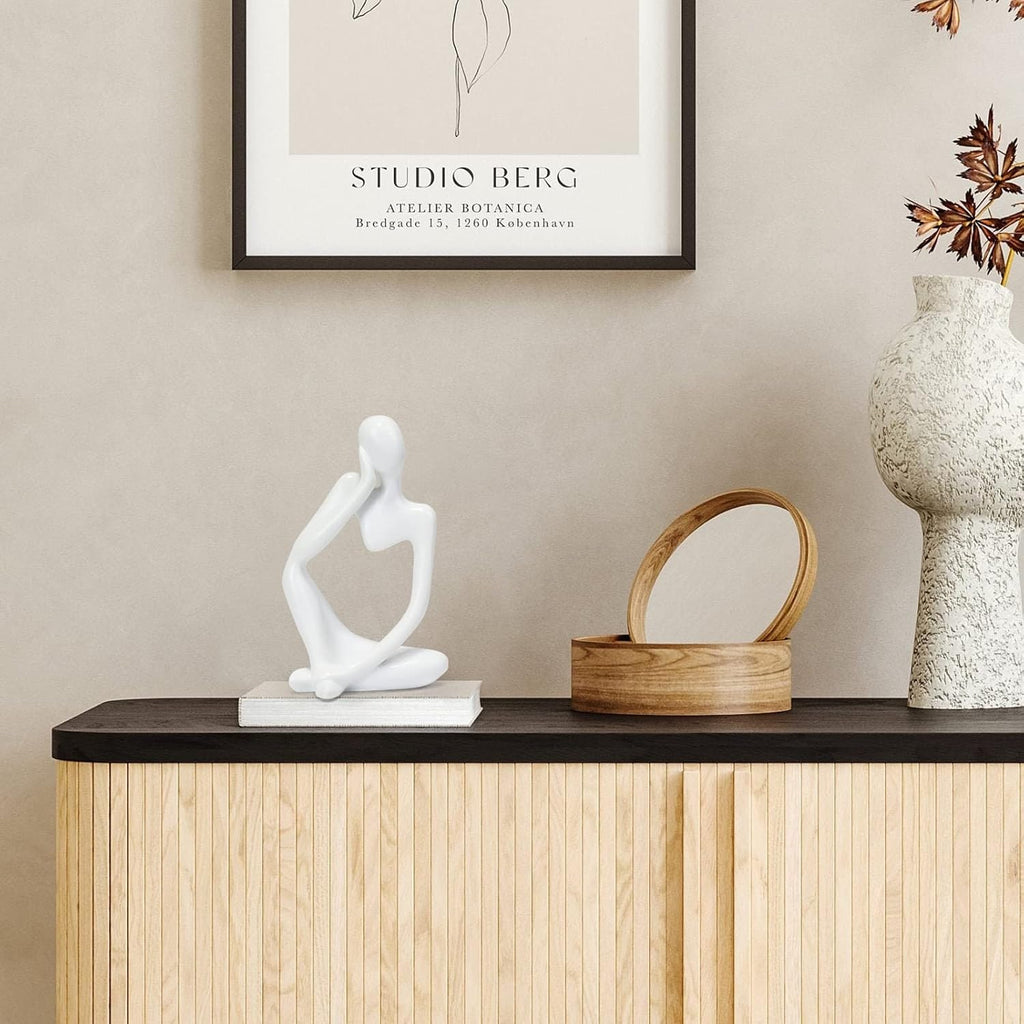 INNOLITES Resin Statue Thinker Style Decoration Abstract Sculptures Collectible Figurines for Home Decor Modern Office Shelf Desktop（White Left）