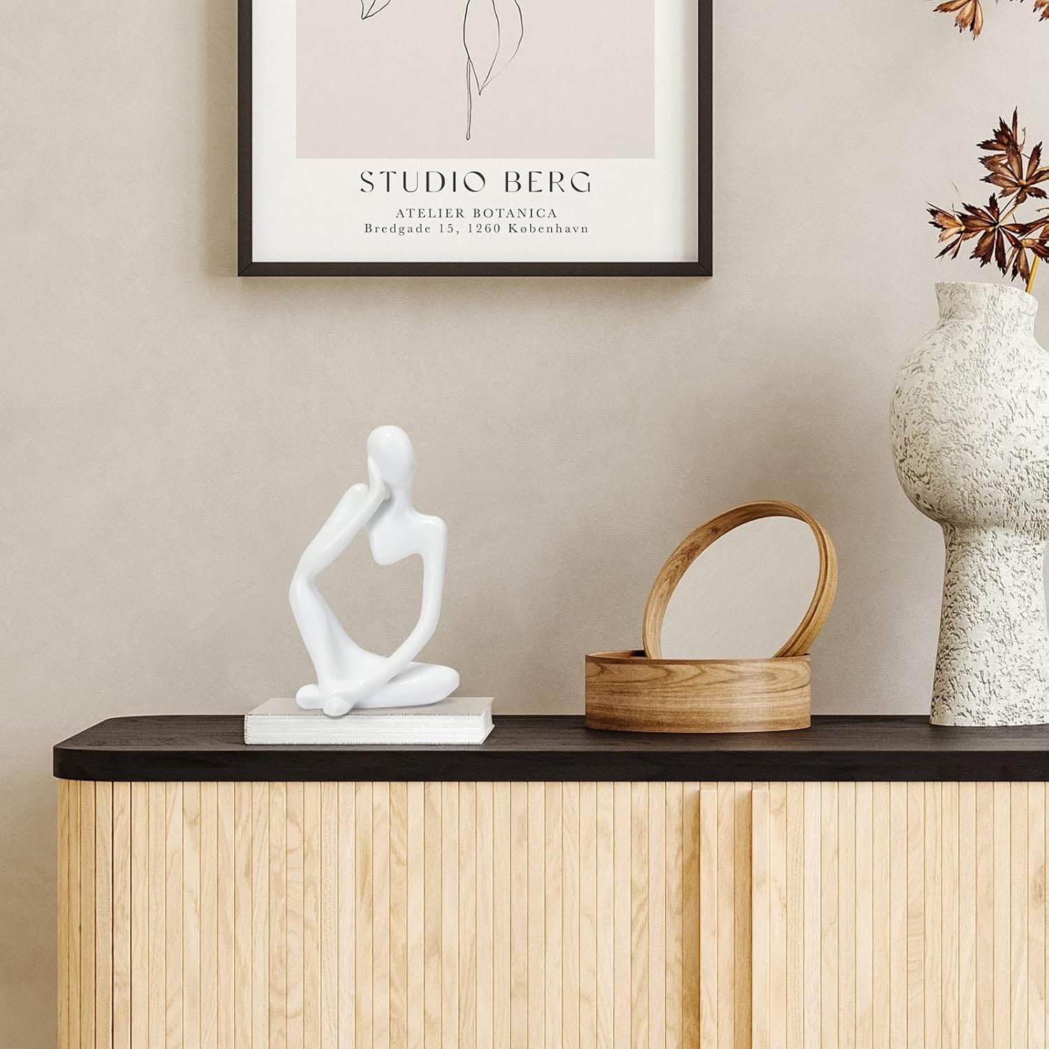 INNOLITES Resin Statue Thinker Style Decoration Abstract Sculptures Collectible Figurines for Home Decor Modern Office Shelf Desktop（White Left）