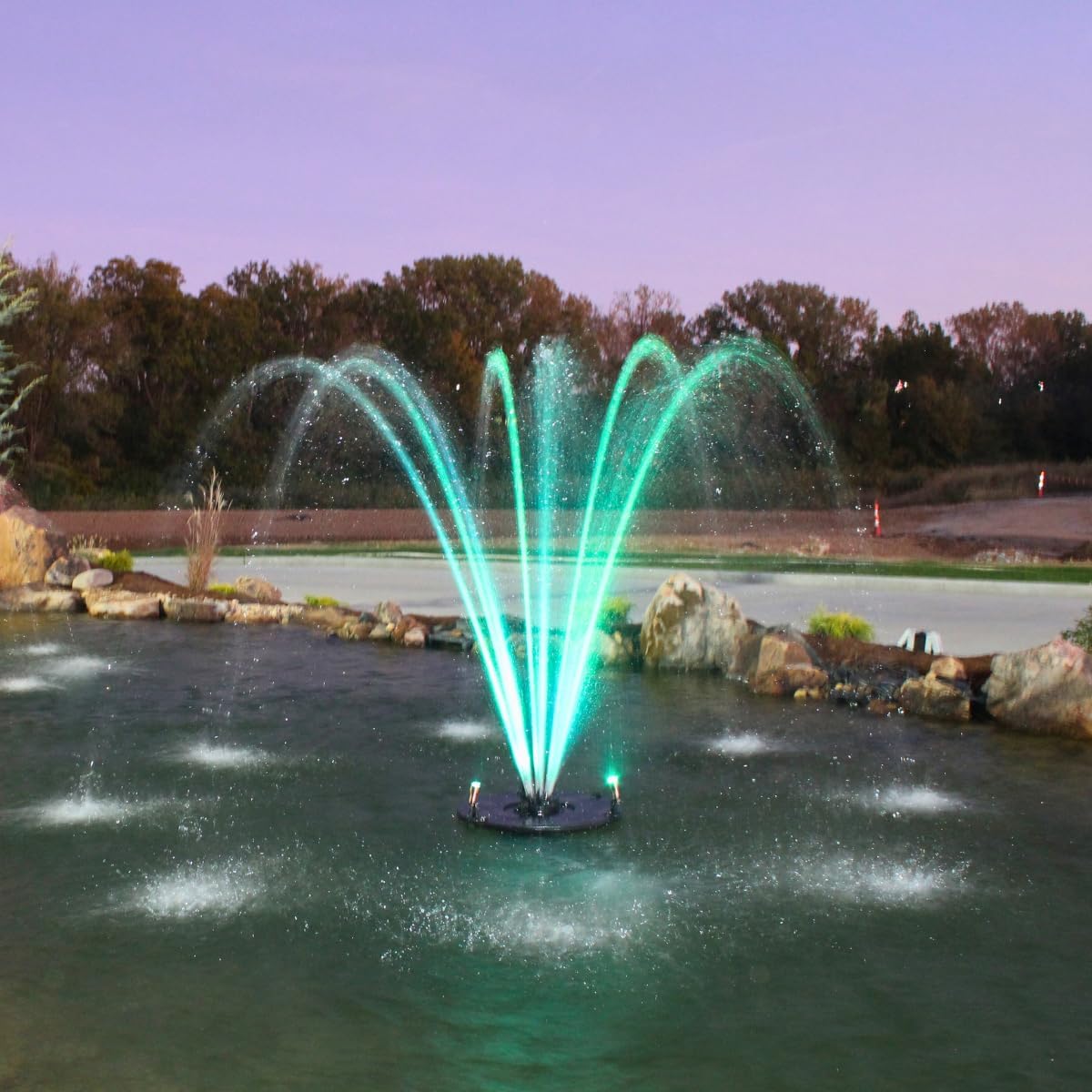HALF OFF PONDS Floating Fountain – 1/3 HP Pond Aerator, 100' Cord – 5,200 GPH Water Pump – 9 Spray Patterns - Color-Changing LED Lights & Control Box - for Ponds & Water Gardens