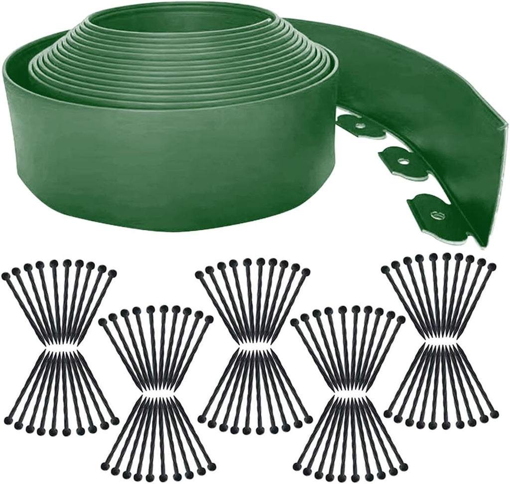 Landscape Edging 66FT,Garden Edging Borders [Extra Tall 4IN High] with 100 pcs Plastic Stakes, Lawn Edging Flexible DIY Fence for Landscaping,Flower Bed,Grass,Gravel,Tree Surrounding-Green