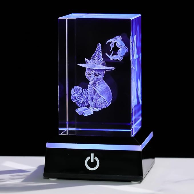 Qianwei 3D Crystal Gothic Black Cat - Baphomet Statue Halloween Cat Witch Figurines Occult Medieval Goth Satanic Home Desk Decor Witchy Gifts Horror Lilith Statue