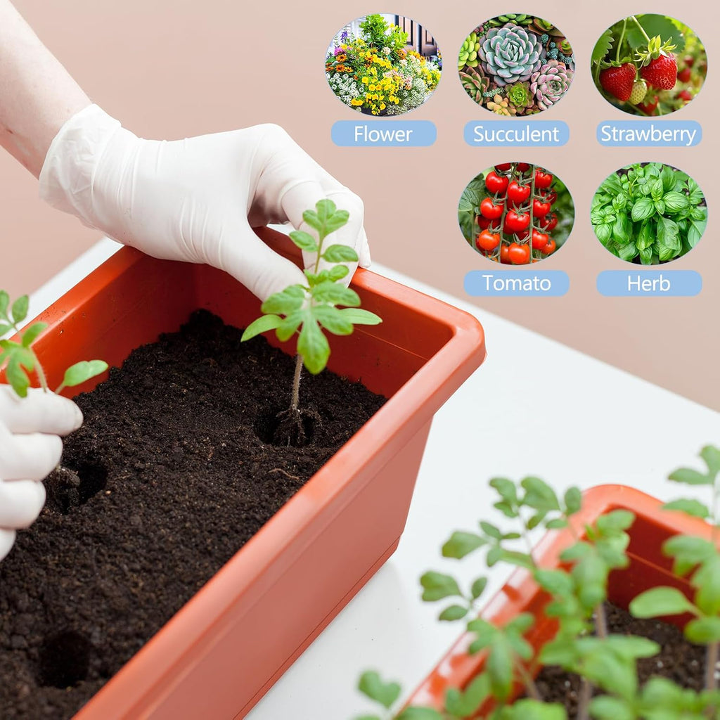 smusei Window Boxes Planters 17’’ Railing Planter Box with Adjustable Brackets, 4 Pack Hanging Deck Railing Planters Rectangular Flower Pots for Outdoor Patio Balcony Fence