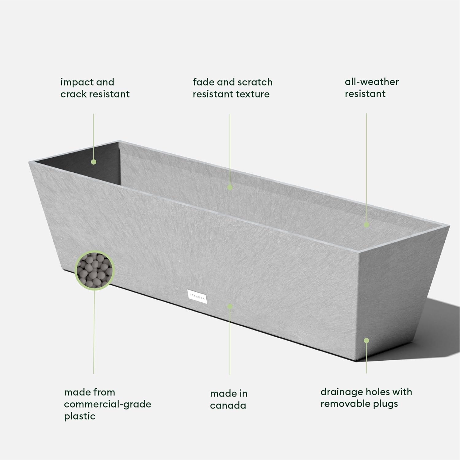 Veradek Pure Series Window Box Planter - Long Rectangular Planter for Indoor or Outdoor Windowsill/Balcony | Durable All-Weather Use with Drainage Holes | Modern Decor for Herbs, Small Plants, Flowers