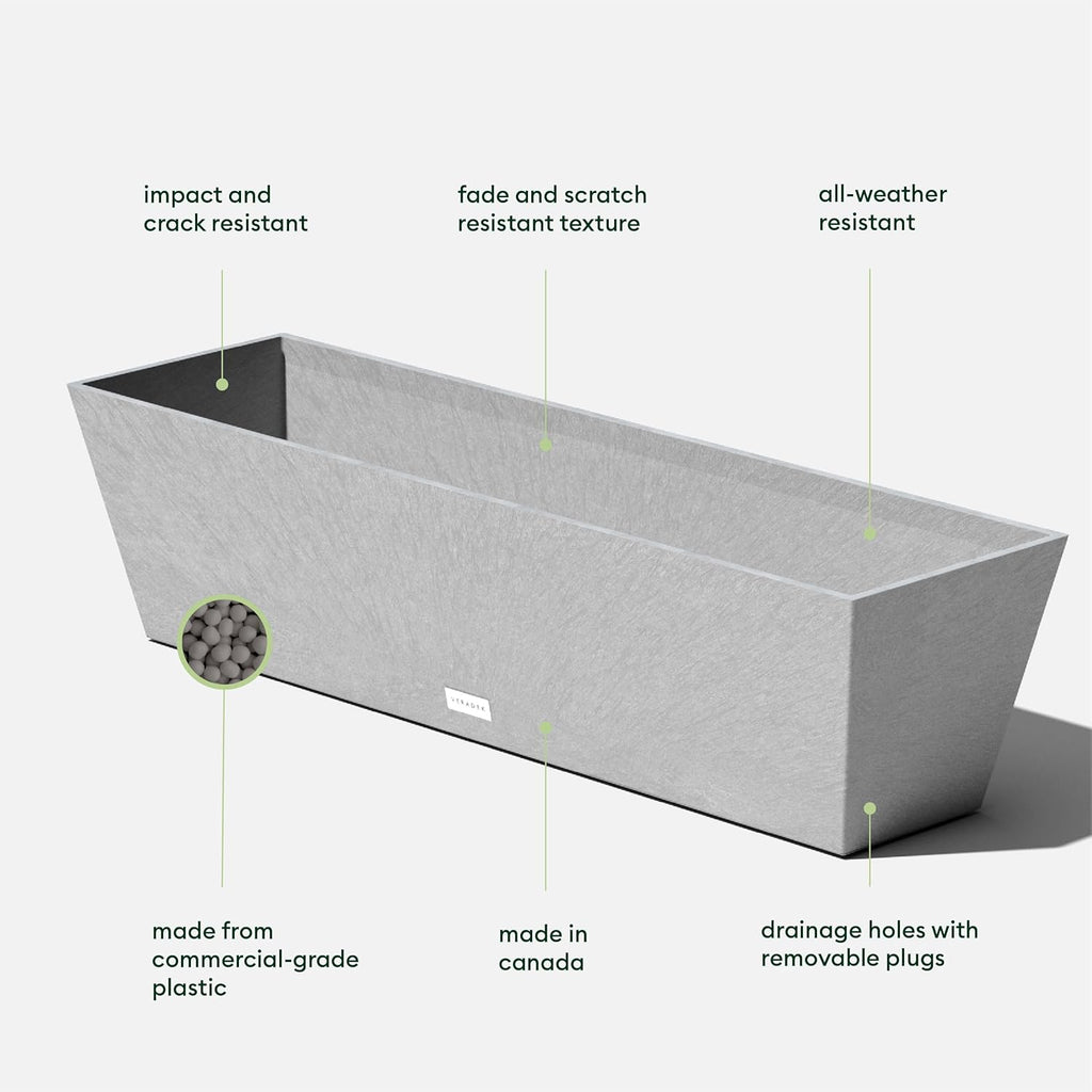 Veradek Pure Series Window Box Planter - Long Rectangular Planter for Indoor or Outdoor Windowsill/Balcony | Durable All-Weather Use with Drainage Holes | Modern Decor for Herbs, Small Plants, Flowers