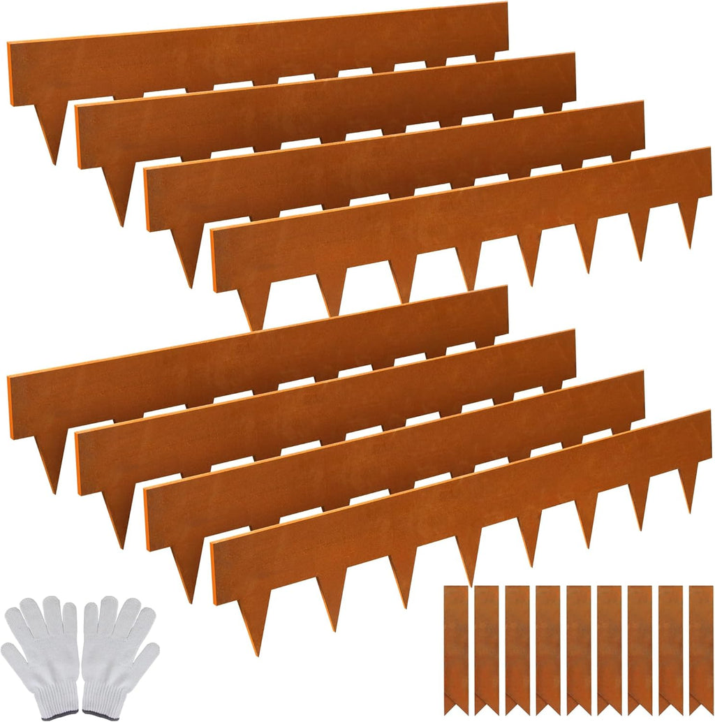 Solution4Patio 8-Pack Corten Steel Garden Landscape Edging with 9X Clips, 6" H Hammer-in Heavy Duty Bendable Metal Pre-Rusted Border Edging Strips for Lawn, Yard (26ft Total)