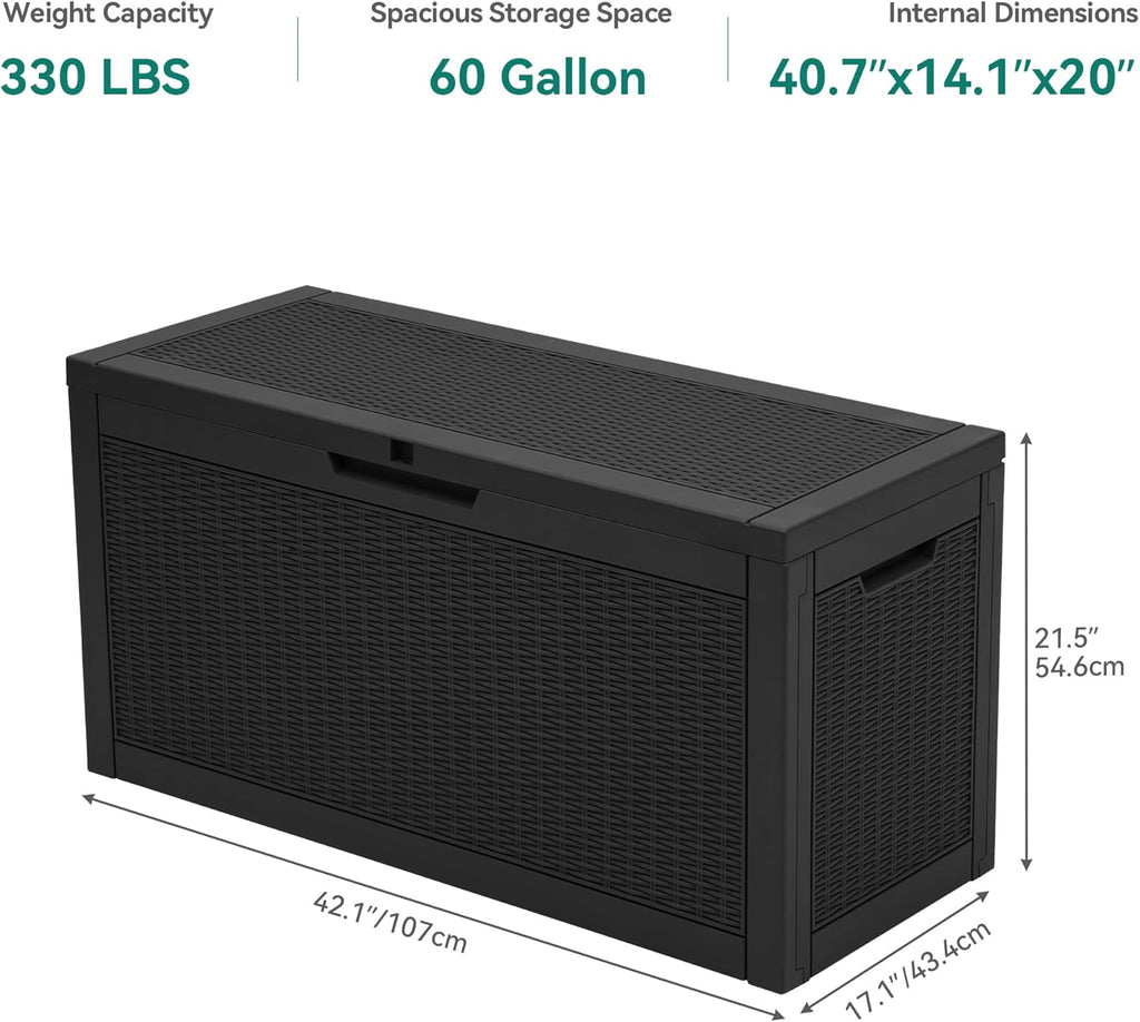 YITAHOME 60 Gallon Outdoor Storage Box, Large Water Resistant Resin Deck Box, Indoor Outdoor Lockable Rattan Storage Container for Patio, Garden, Cushions, Tools, Equipment (Black)