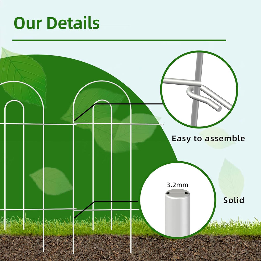 Decorative White Garden Border Fence 32inX20ft Rustproof Landscape Metal Edging Patio Decor Yard Fencing Patio Flower Bed Garden Fencing for Outdoor