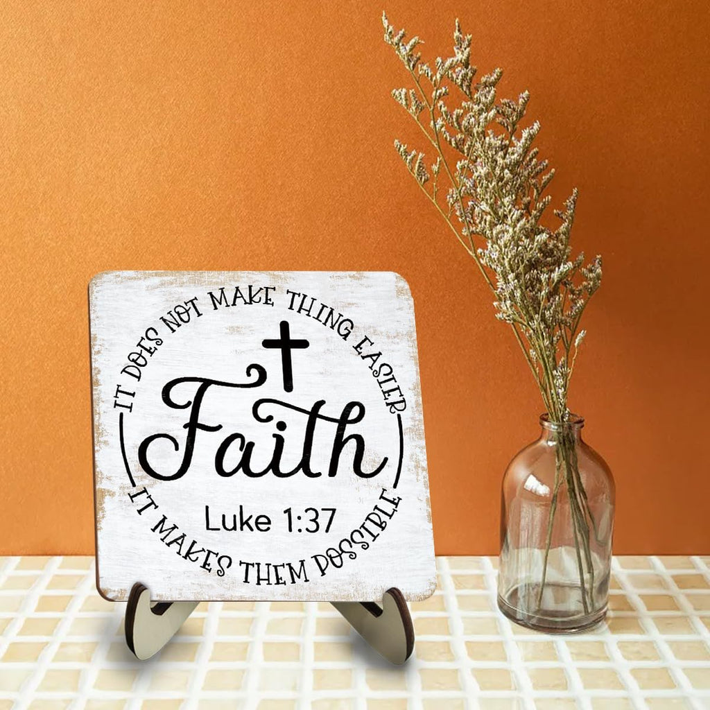 Inspirational Wood Sign Rustic Desk Decor Home House Office Work Table Desk Accessories Decorative Christian Religious Bible Verse Faith Decorations Office Supplies Living Room Cubicle Decor