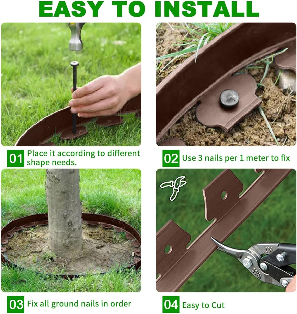 Landscape Edging 33ft,Garden Edging Borders[Extra Tall 4IN ] Flexible Lawn Edging Kit with 30pcs Spikes,Heavy Duty Landscaping Edge Mini Plastic Fence for Yard Grass Flower Bed -Brown